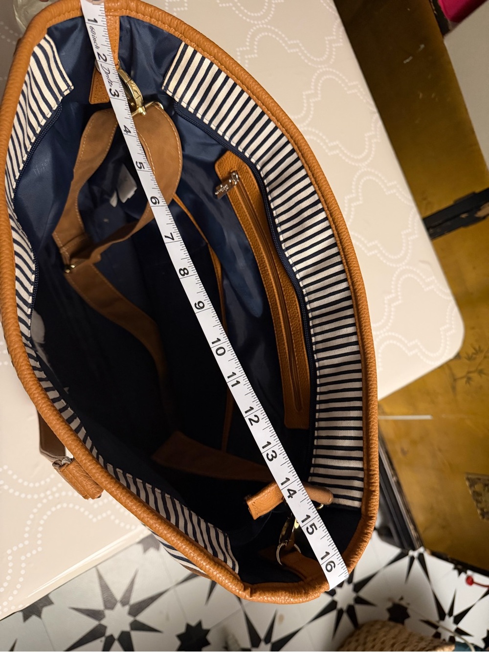 Thirty One Around Town Tote Nautical Anchor Striped Canvas Bag Large - Picture 13 of 15